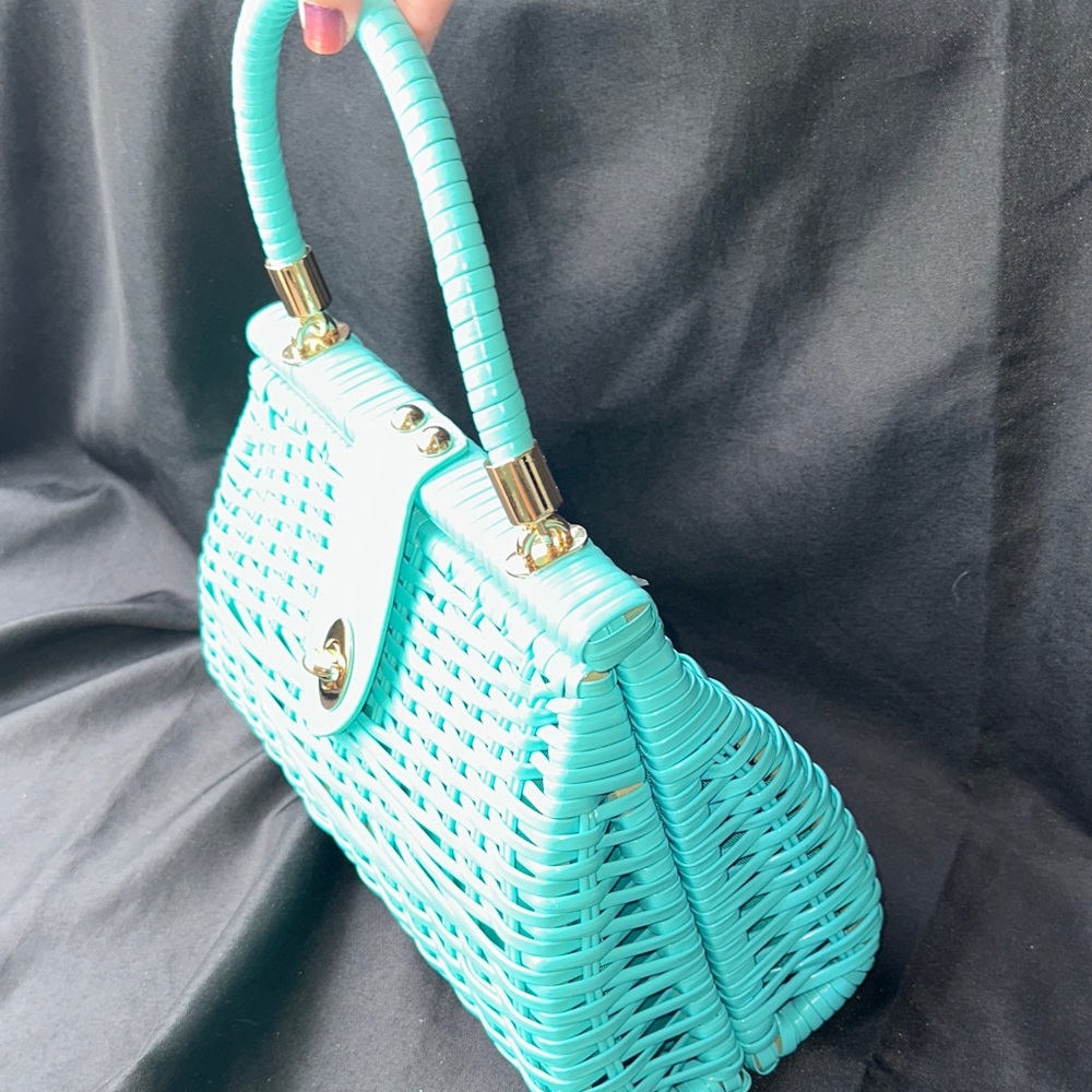 Pinup Couture Teal Woven Top-Handle Shoulder Bag - Picture 3 of 6